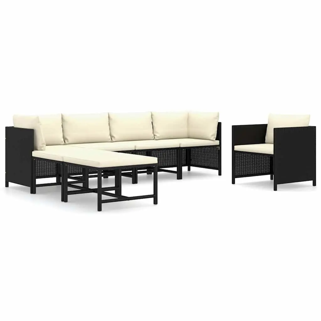 Outdoor Garden Lounge Set Poly Rattan 7 Piece Modular Black