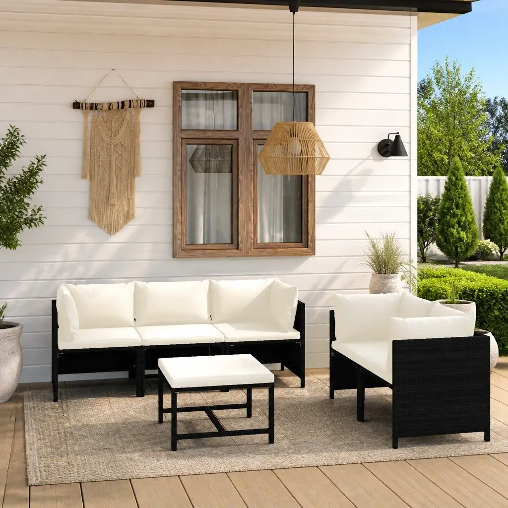 Outdoor Garden Lounge Set Poly Rattan Furniture 6 Piece Black
