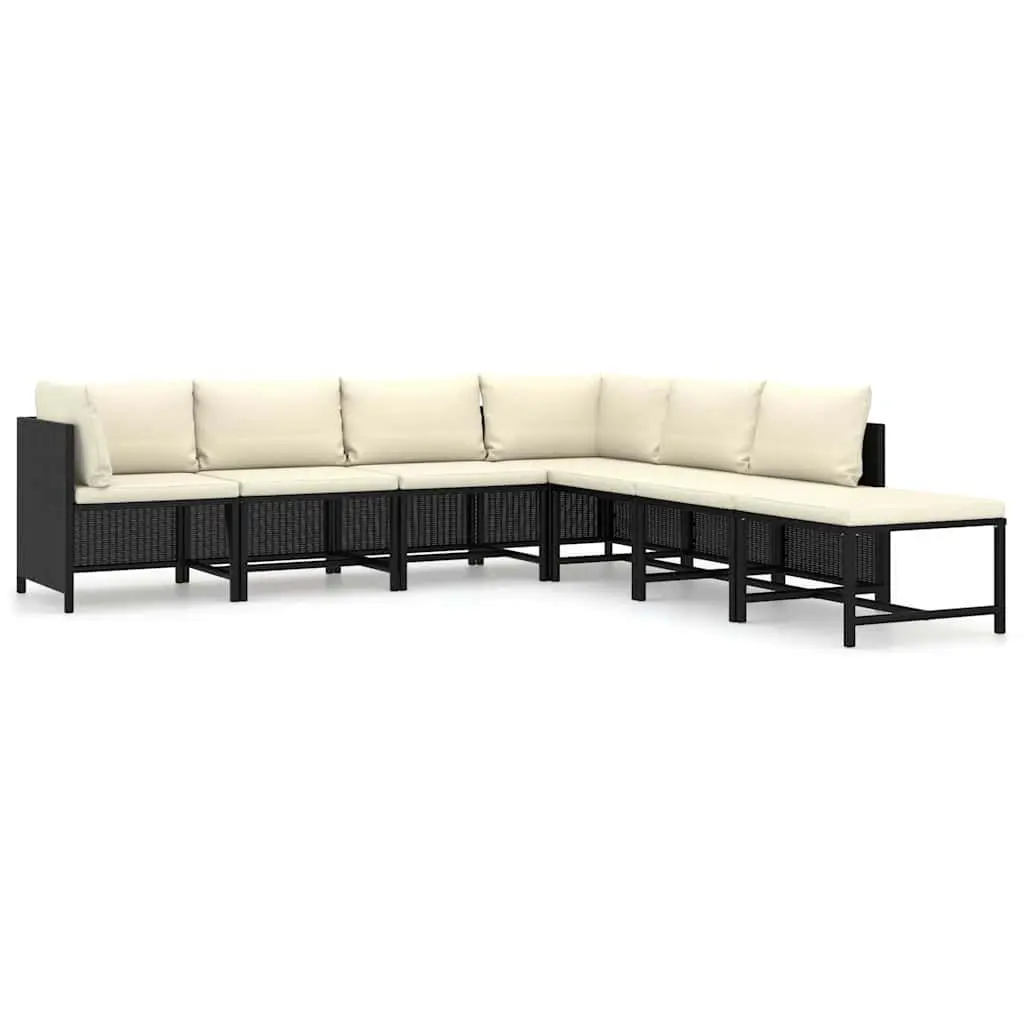 7 Piece Outdoor Lounge Set Poly Rattan Modular Furniture Black