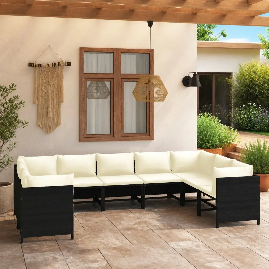 Garden Lounge Set Poly Rattan Black 9 Piece Outdoor Furniture Modular Patio