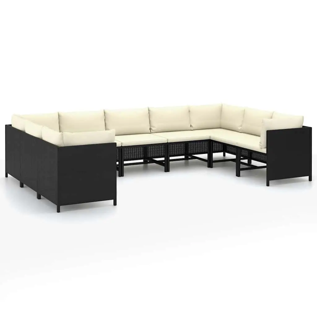 Garden Lounge Set Poly Rattan Black 9 Piece Outdoor Furniture Modular Patio