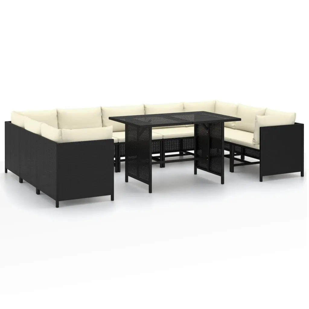 Garden Lounge Set 10 Piece Outdoor Furniture Poly Rattan Cushions Black