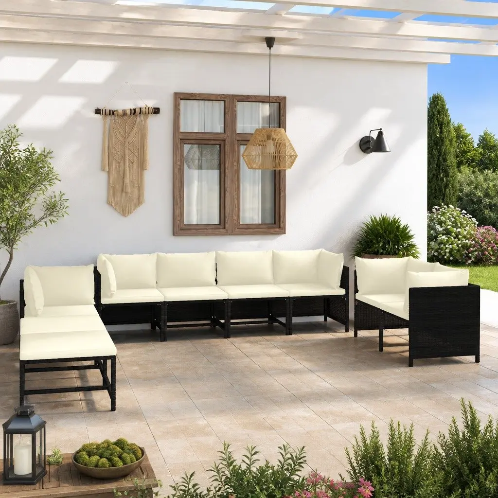 Poly Rattan Garden Lounge Set 10 Piece Outdoor Furniture with Cushions Black