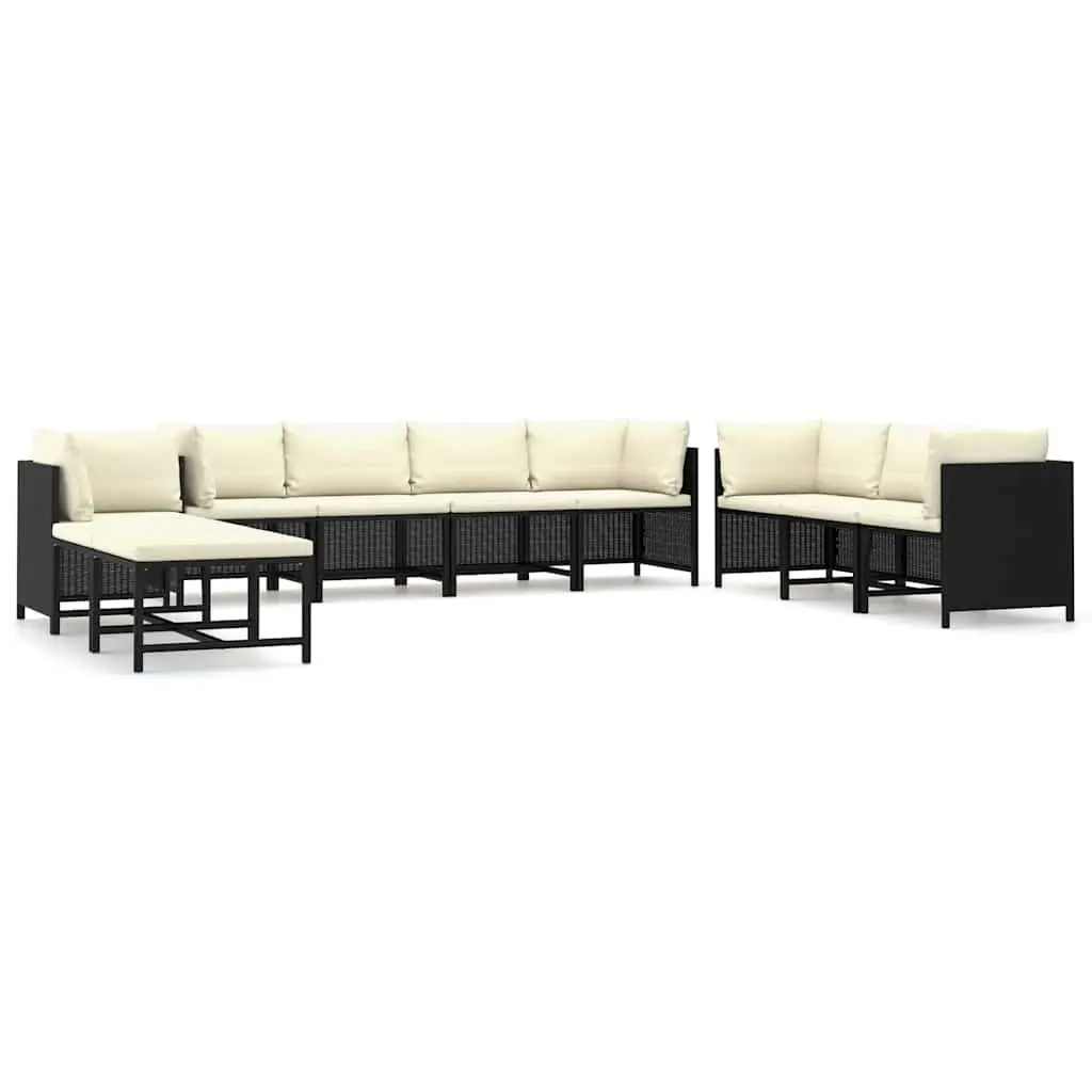 Poly Rattan Garden Lounge Set 10 Piece Outdoor Furniture with Cushions Black