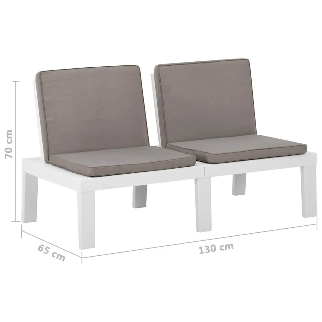 Outdoor Garden Lounge Benches Plastic Frame with Cushions 2 Piece Set White