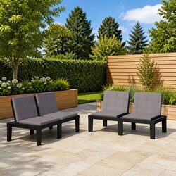 Garden Lounge Benches with Cushions 2 pcs Outdoor Seating Grey Padded