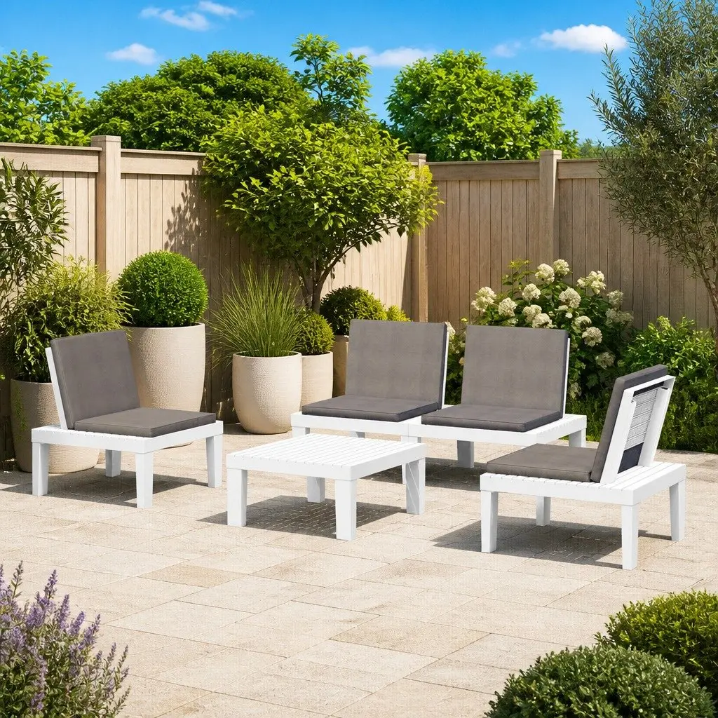 Garden Lounge Set 4 Piece Outdoor Furniture with Cushions Table White