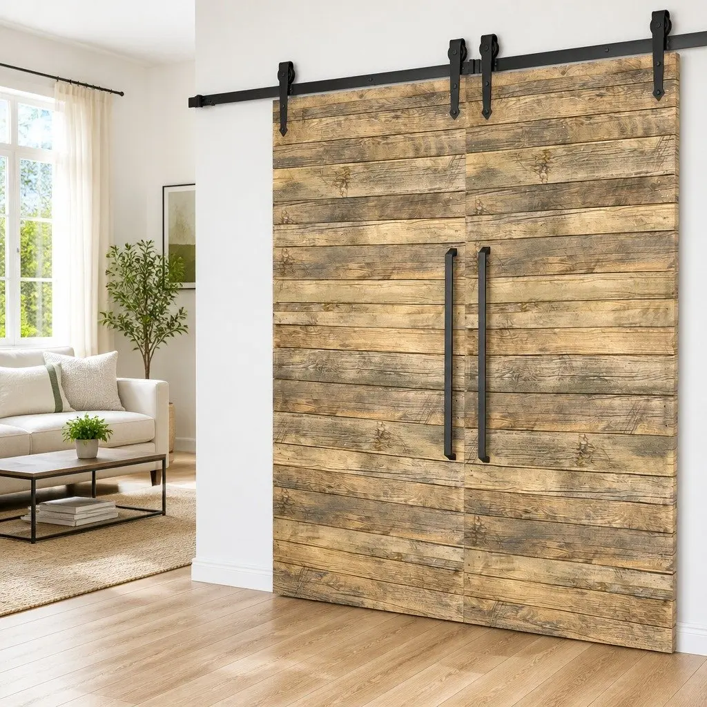 Sliding Door Hardware Kit Steel Track 200cm Black