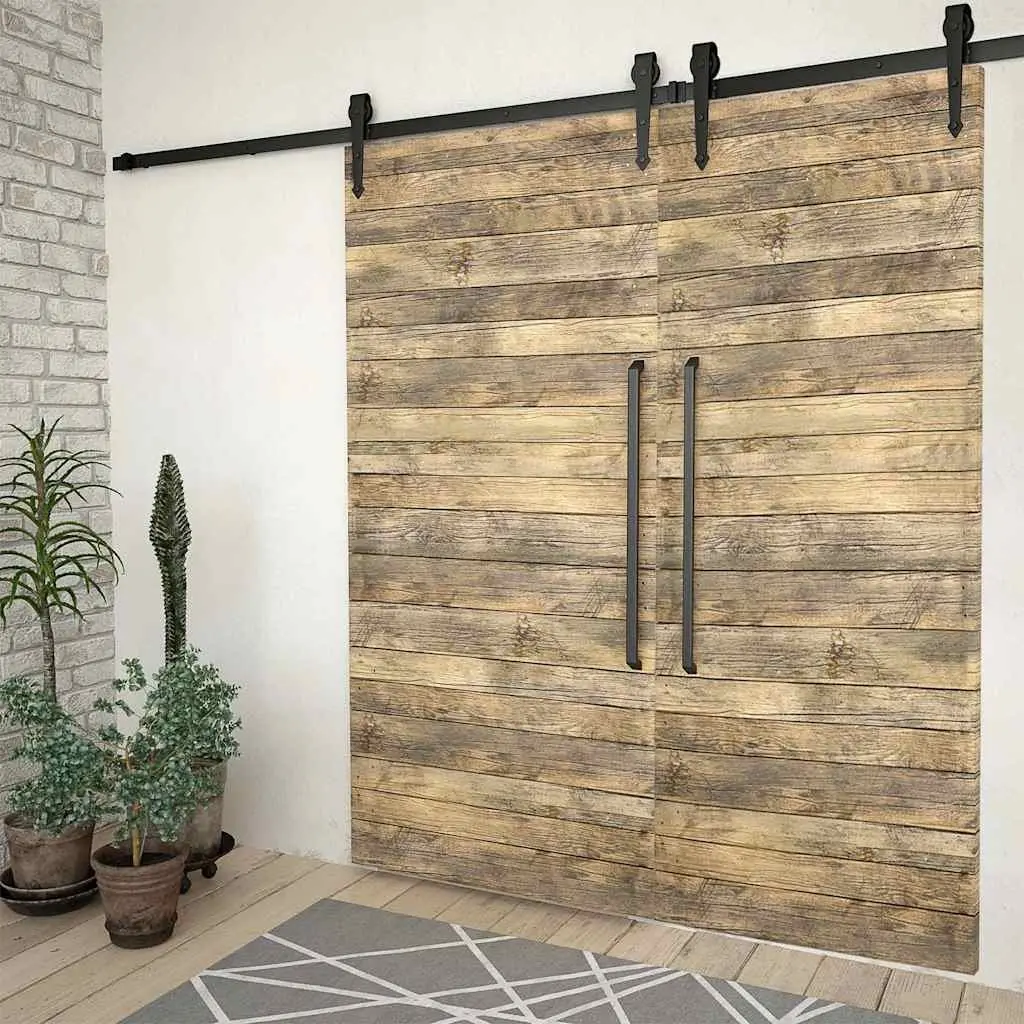 Sliding Door Hardware Kit Steel Track 200cm Black