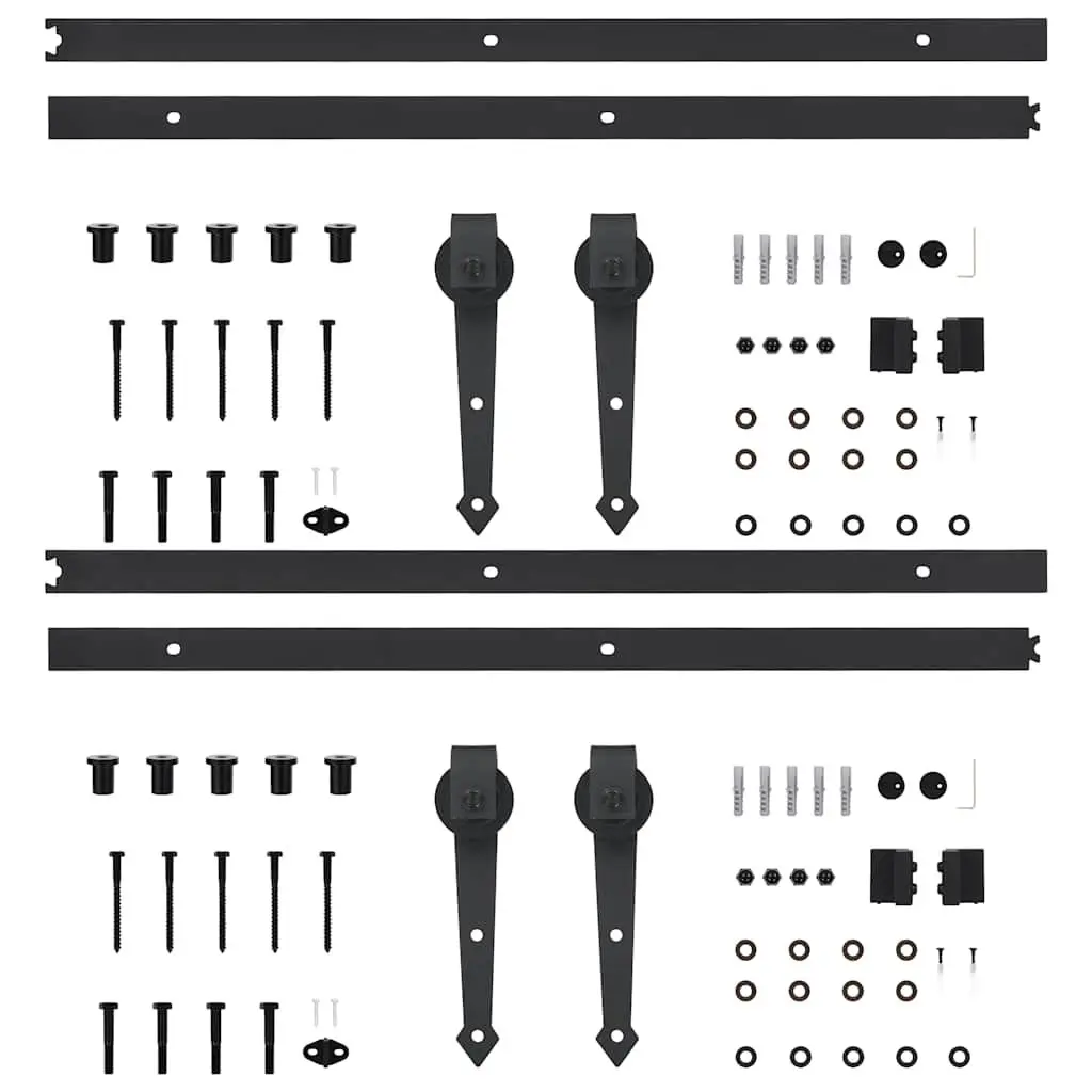 Sliding Door Hardware Kit Steel Track 200cm Black