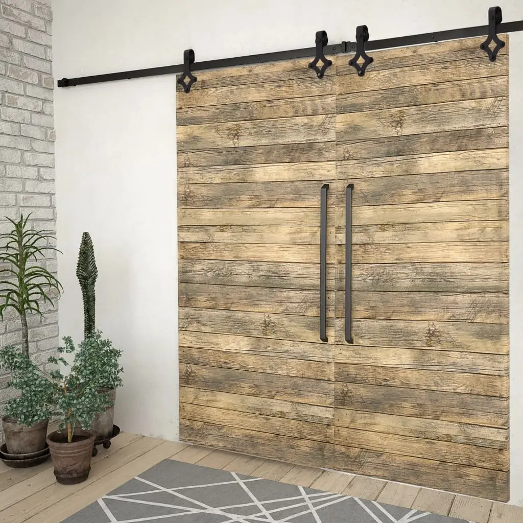 Sliding Door Hardware Kit Powder-coated Steel 200cm Black