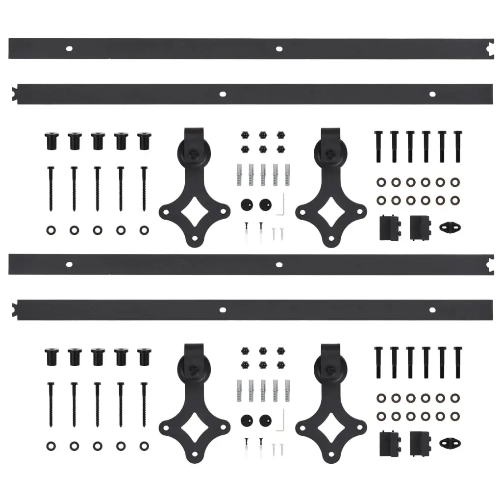 Sliding Door Hardware Kit Powder-coated Steel 200cm Black