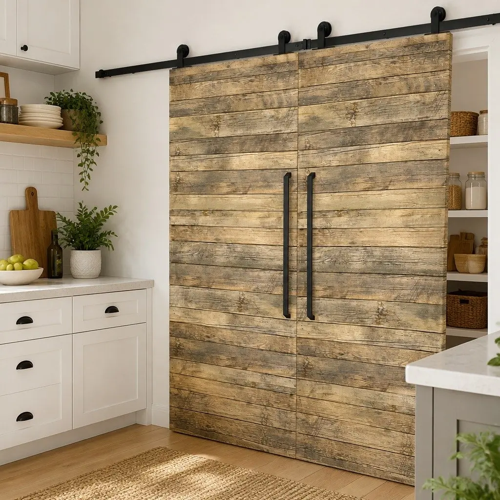Sliding Door Hardware Kit Powder-coated Steel 200cm Black Track Rollers