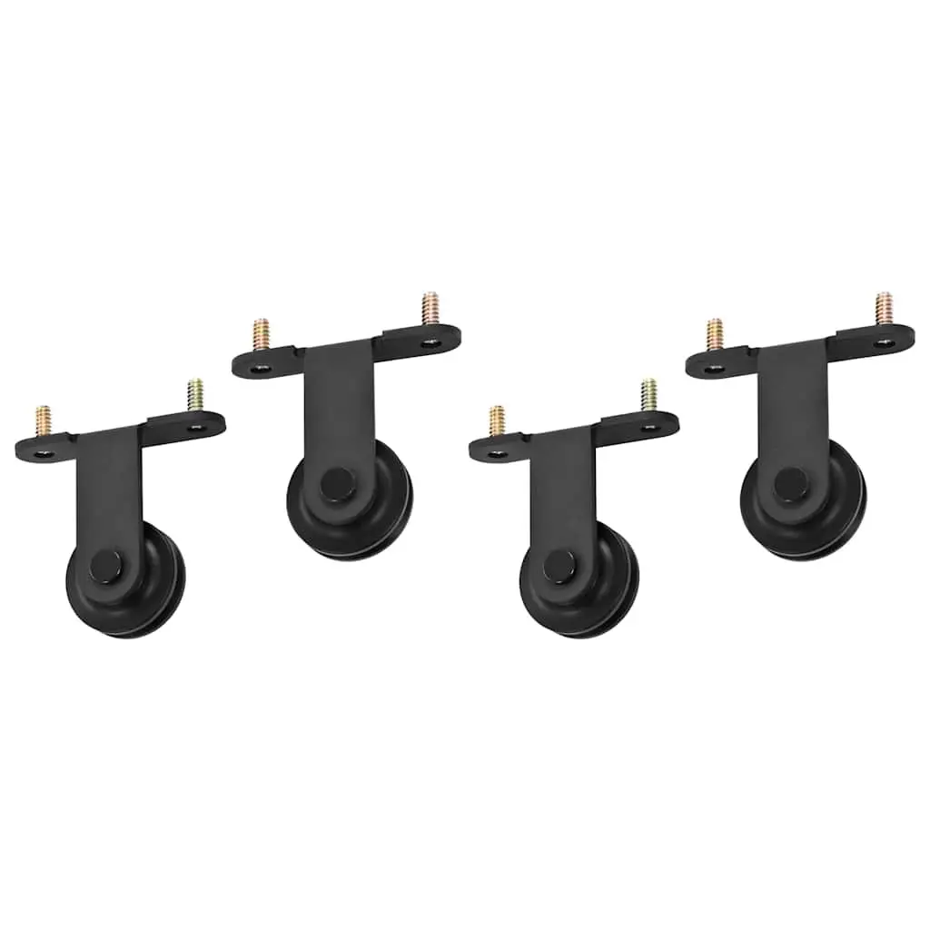 Sliding Door Hardware Kit Powder-coated Steel 200cm Black Track Rollers