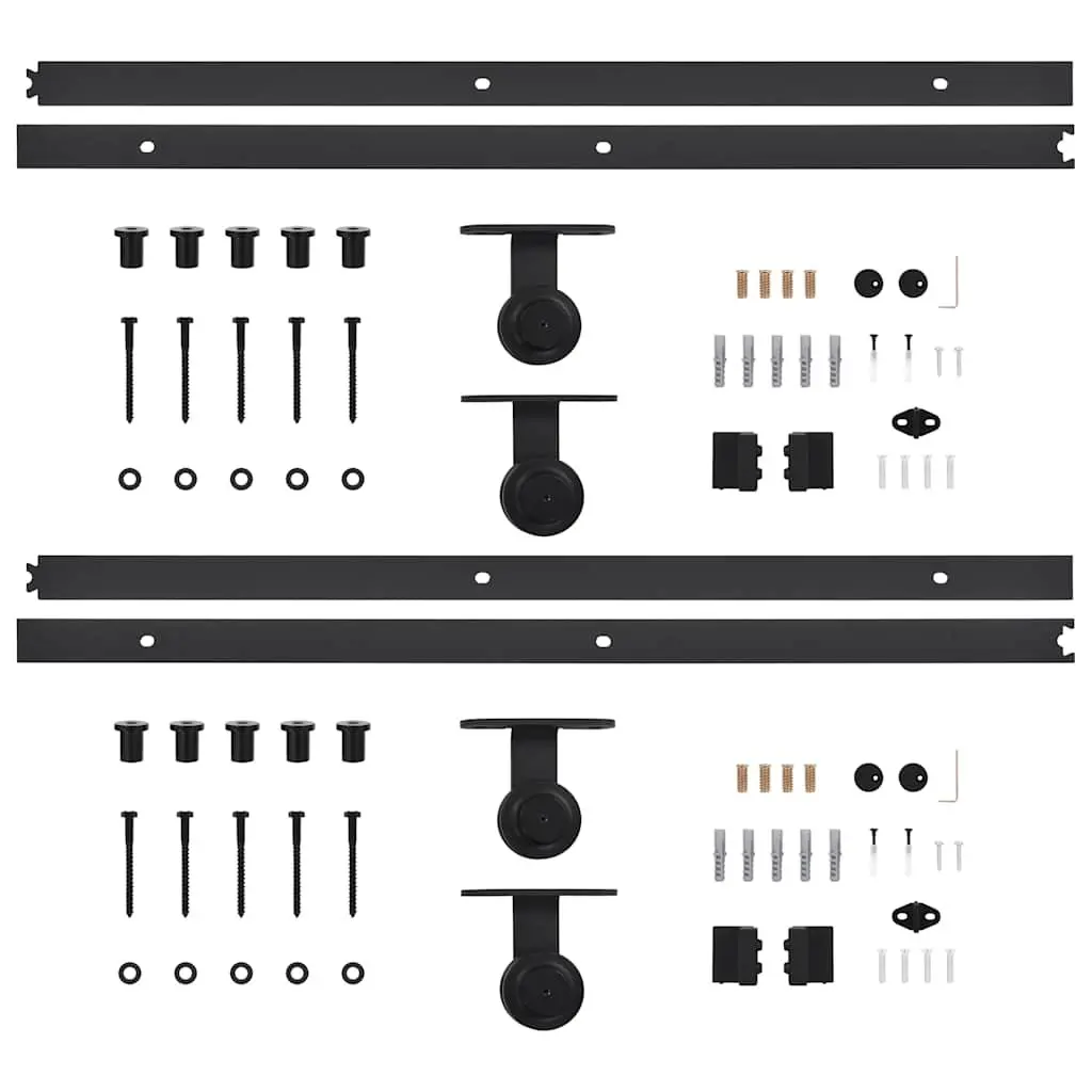Sliding Door Hardware Kit Powder-coated Steel 200cm Black Track Rollers