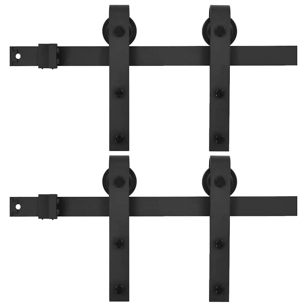 Sliding Door Hardware Kit Powder-coated Steel 183cm Black 2pcs