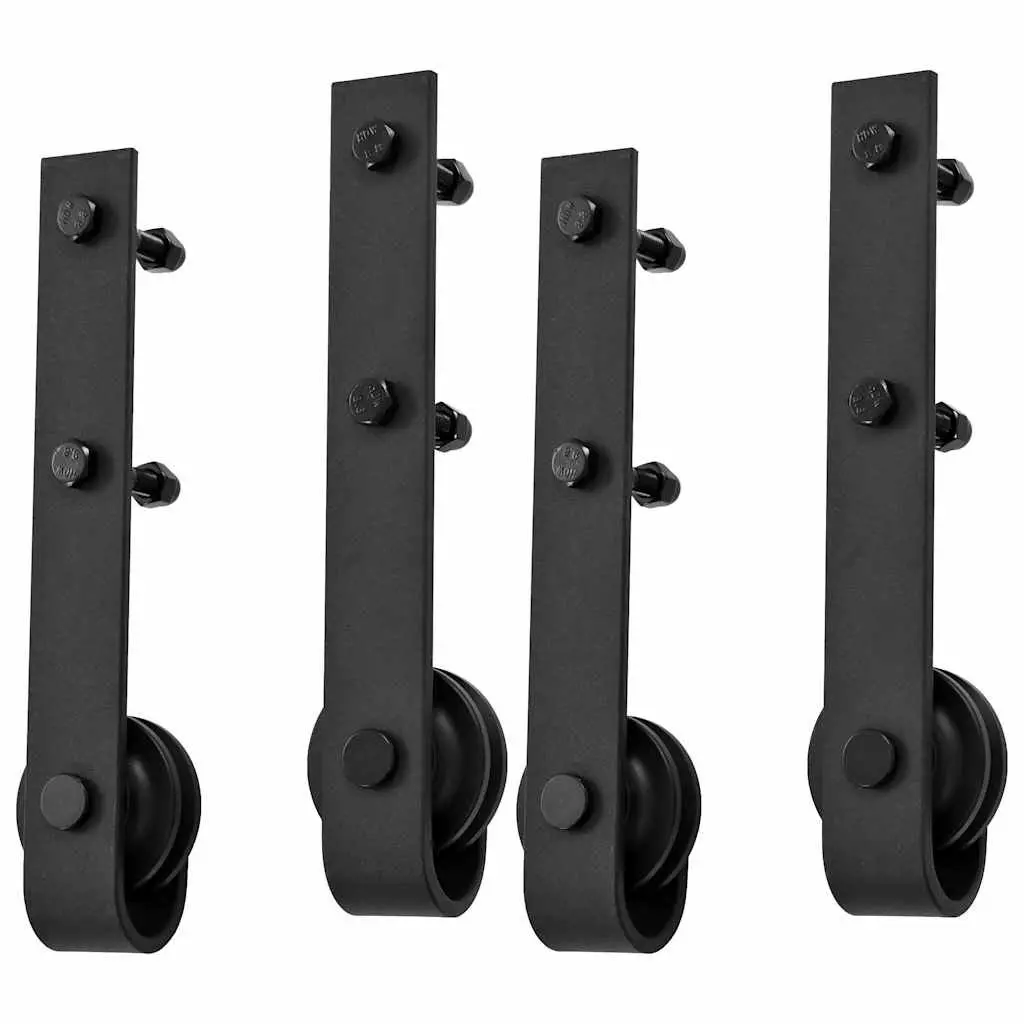 Sliding Door Hardware Kit Powder-coated Steel 183cm Black 2pcs
