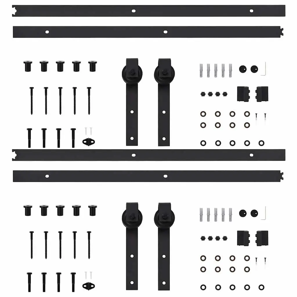 Sliding Door Hardware Kit Powder-coated Steel 183cm Black 2pcs