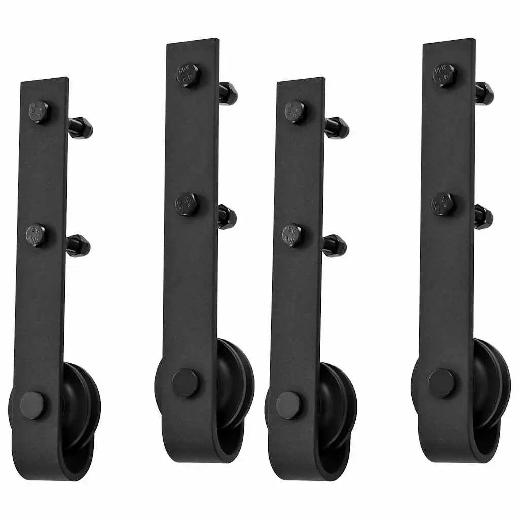 Sliding Door Hardware Kit Steel 200cm Black Track Rail Roller Set 2 Pack