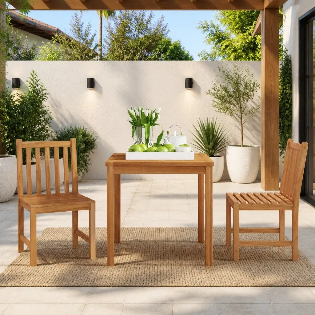 3 Piece Garden Dining Set Solid Teak Wood 80x80 cm Brown Outdoor Furniture Patio Table