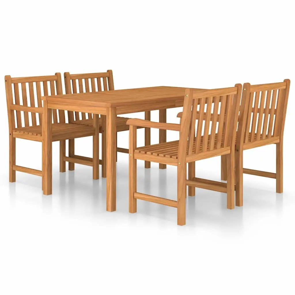 Teak Wood 5 Piece Garden Dining Set 140x80cm Brown Outdoor Furniture Table and Chairs