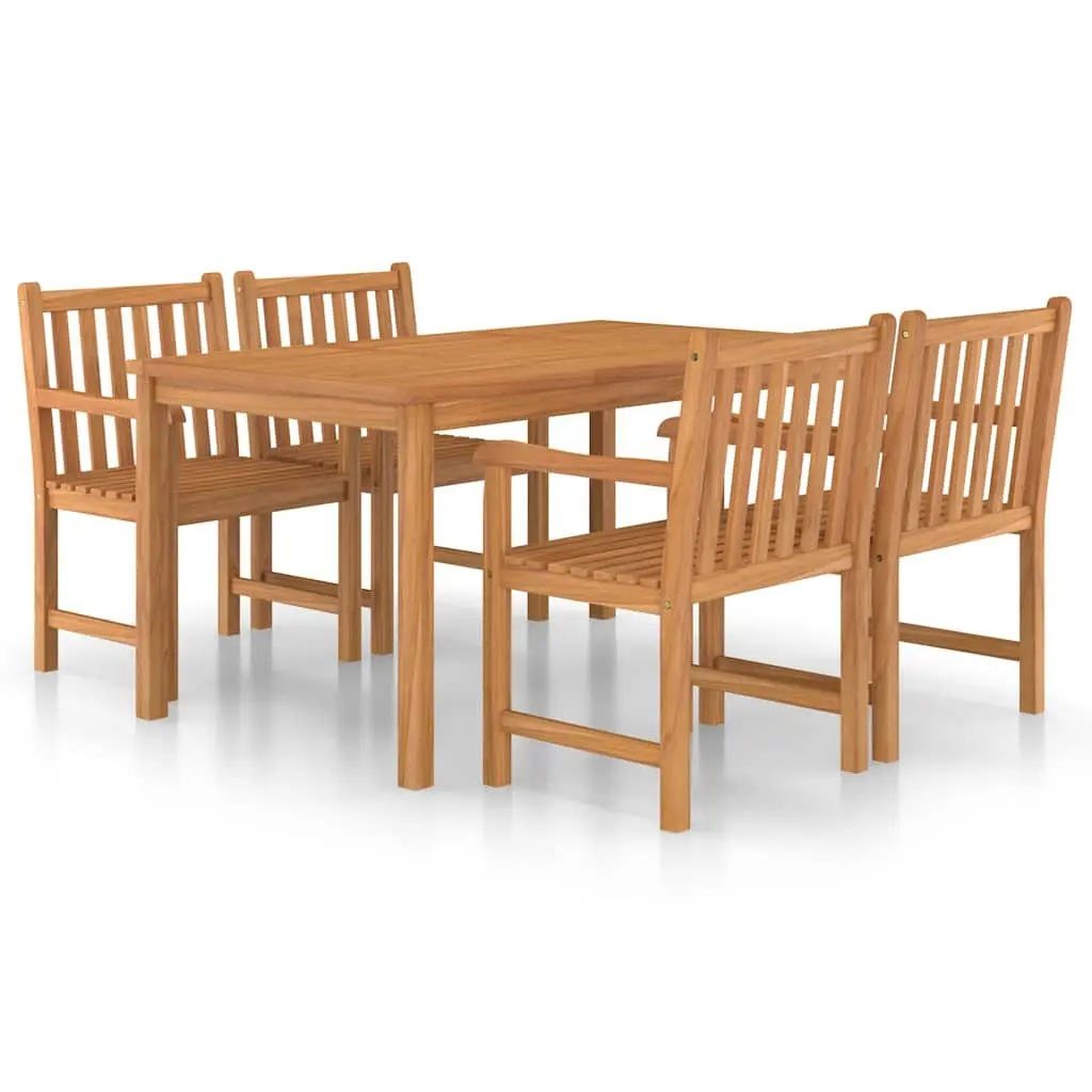 Teak Wood Outdoor Dining Set 5 Piece Sturdy Brown Patio Furniture Table and Chairs
