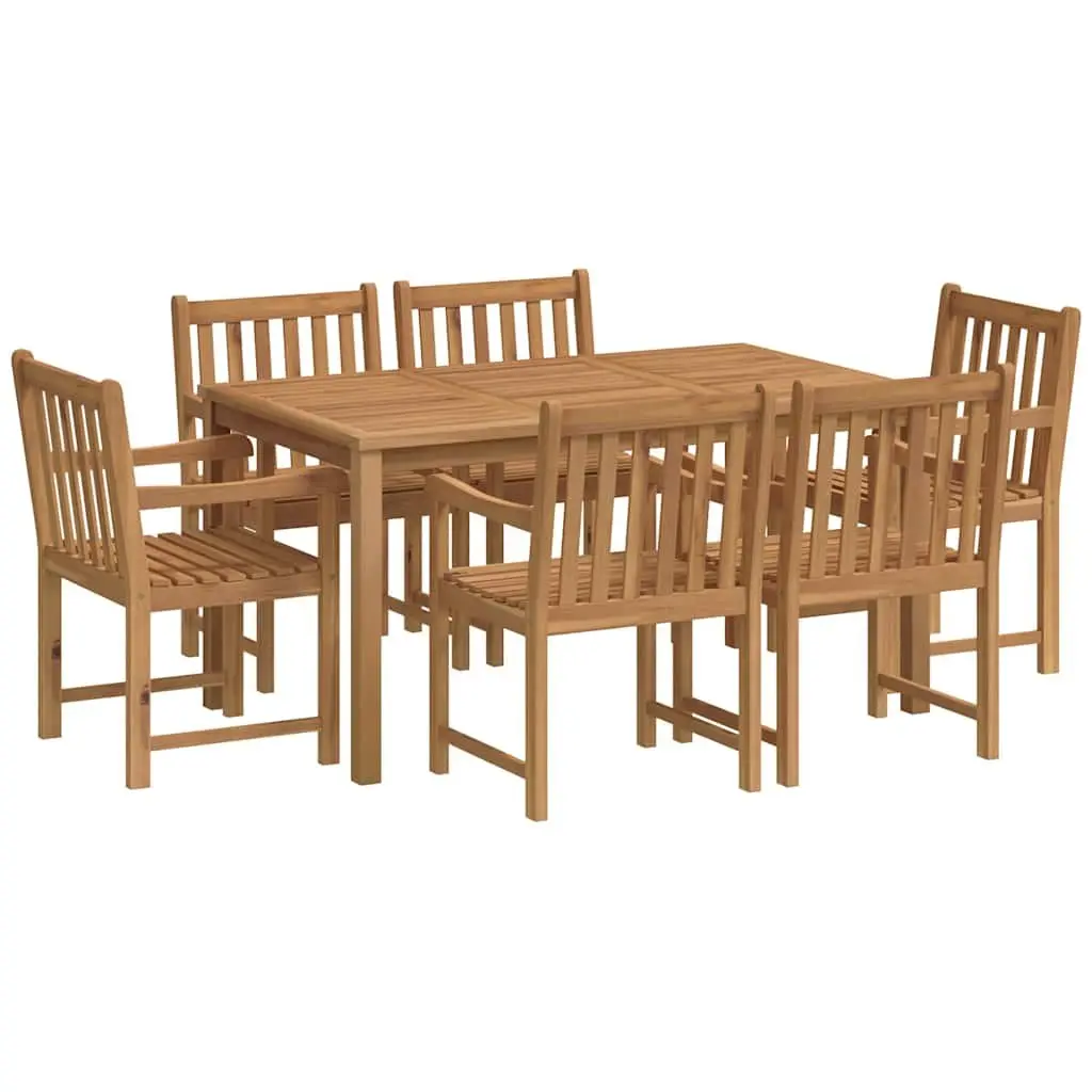 Garden Dining Set Teak Wood 7 Piece Outdoor Furniture Table Chairs Brown