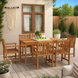 Practical 7-Piece Teak Dining Set for Gardens and Patios