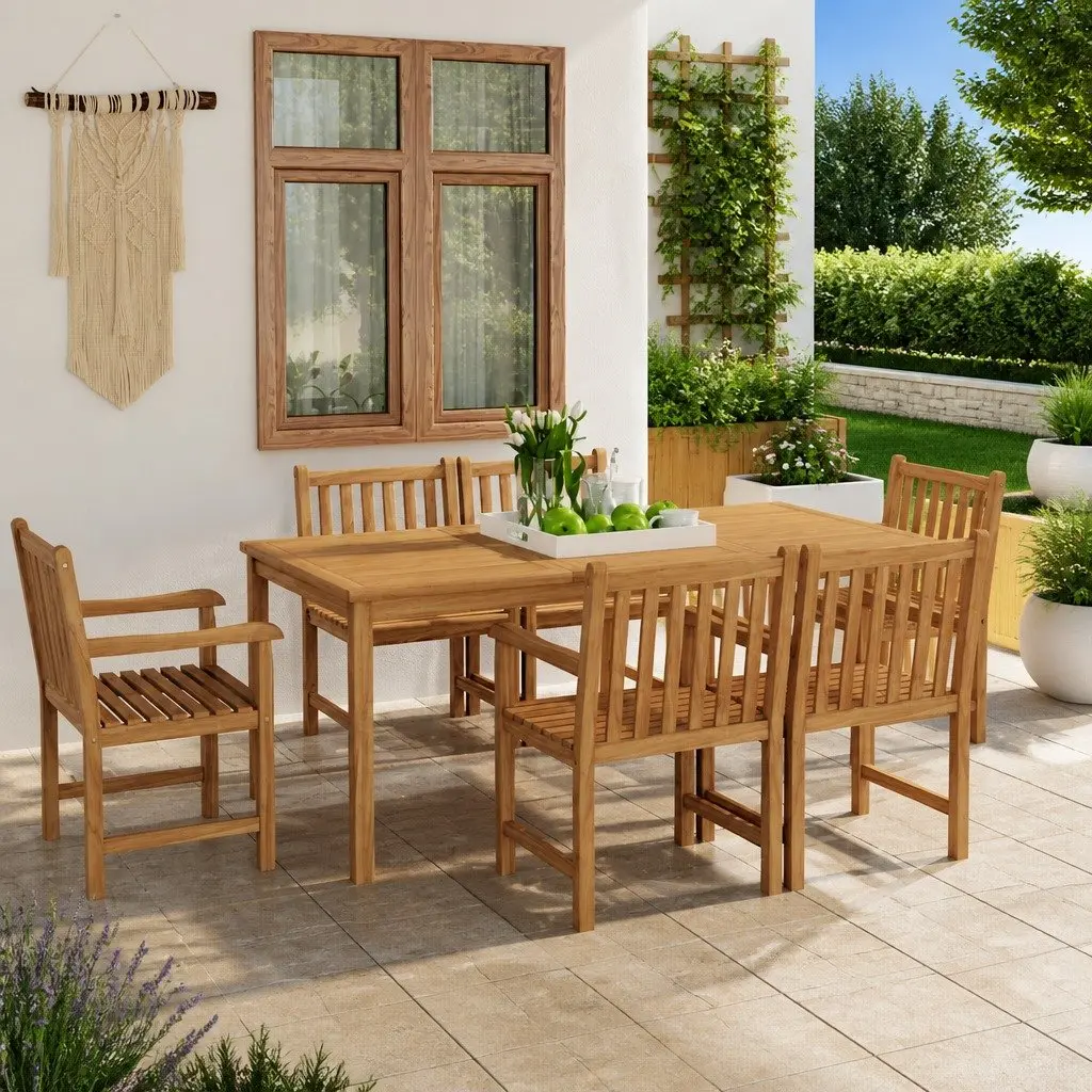 7 Piece Teak Dining Set for Home and Garden