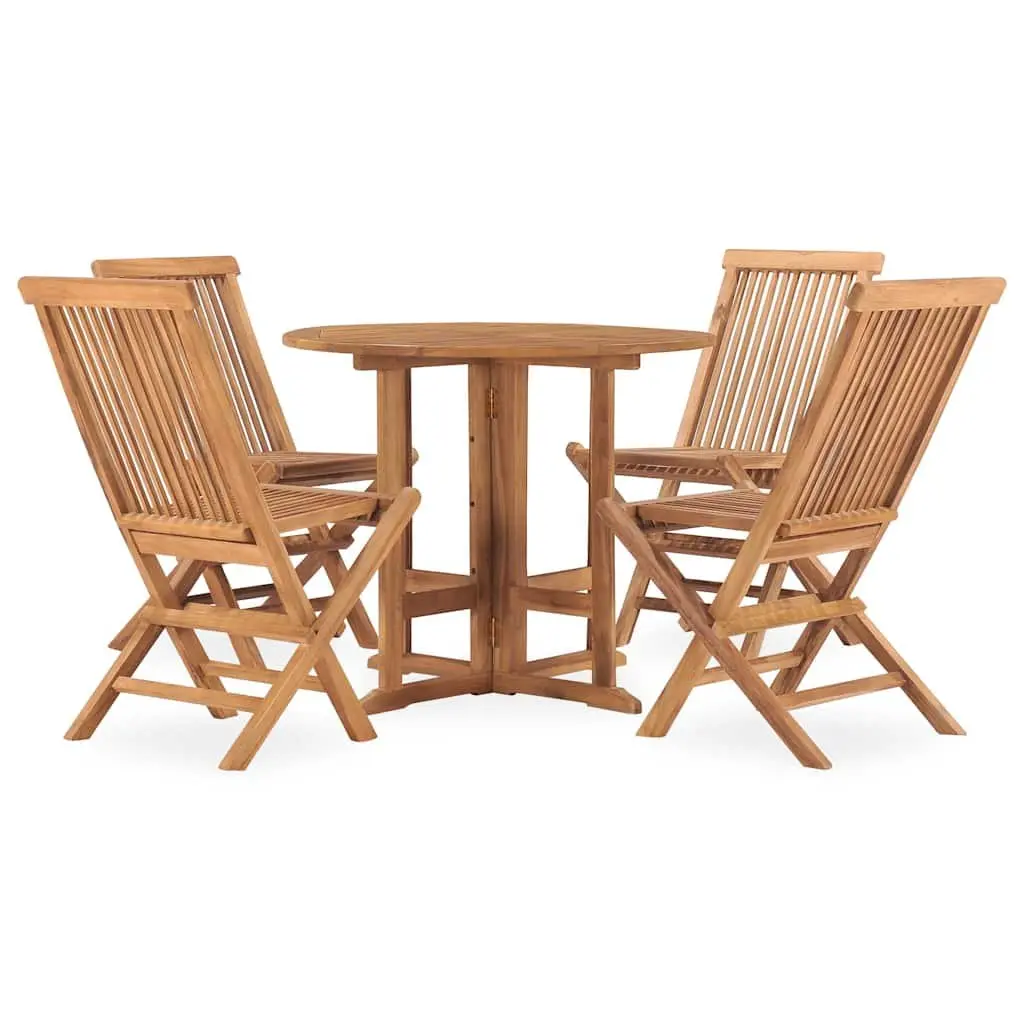 Outdoor Dining Set Teak Wood 5 Piece Folding Table Chairs Brown