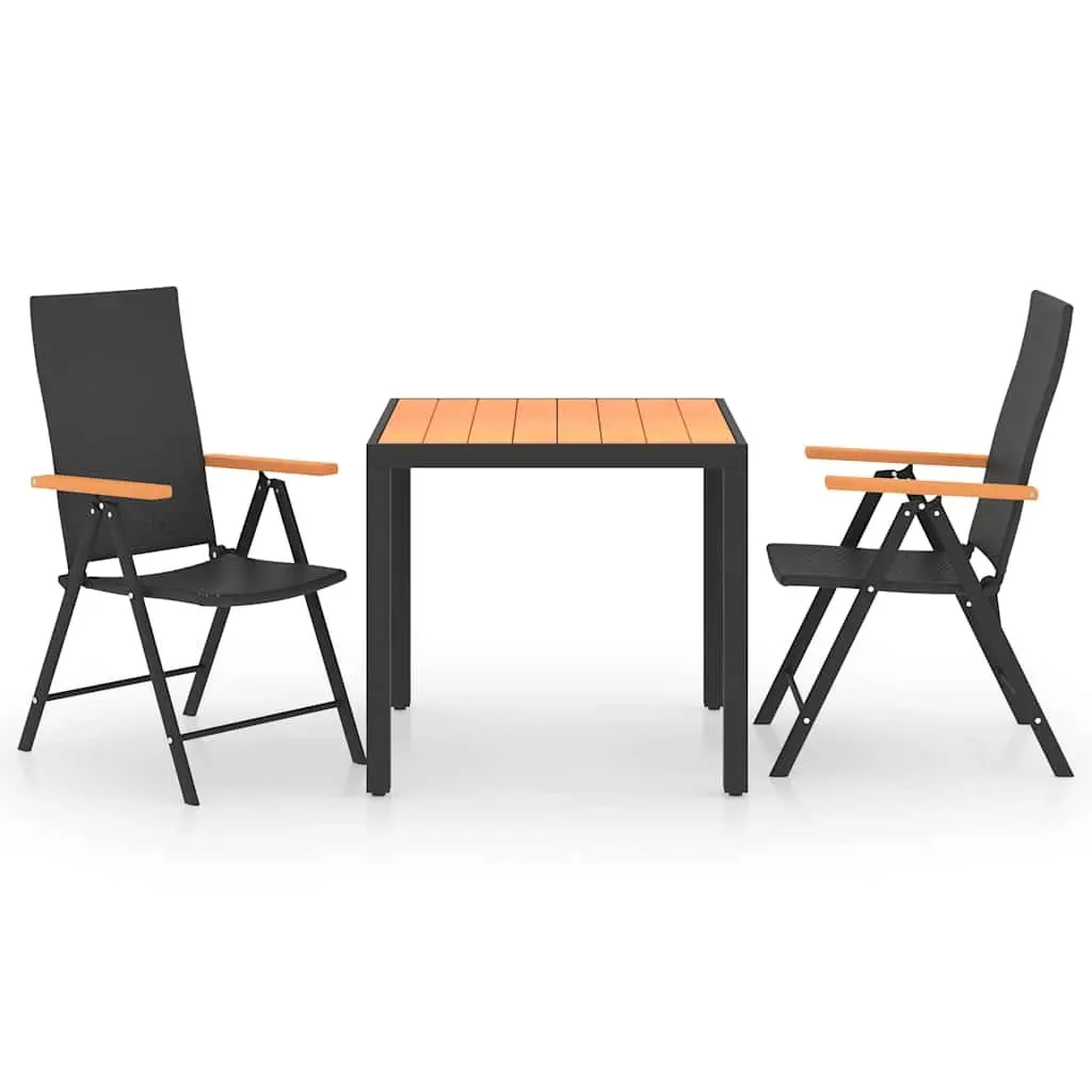 Outdoor Dining Set Lightweight PE Rattan Chairs Aluminium Frame WPC Table Black 3 Piece