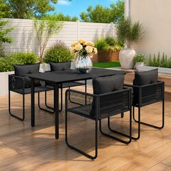 5 Piece Outdoor Dining Set Black Patio Garden Furniture Chair Table Rattan