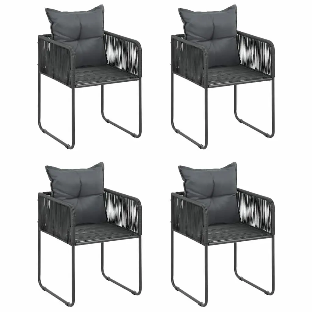 5 Piece Black Rattan Outdoor Dining Set with Steel Frame and Glass Table Top for Patio Garden Furniture