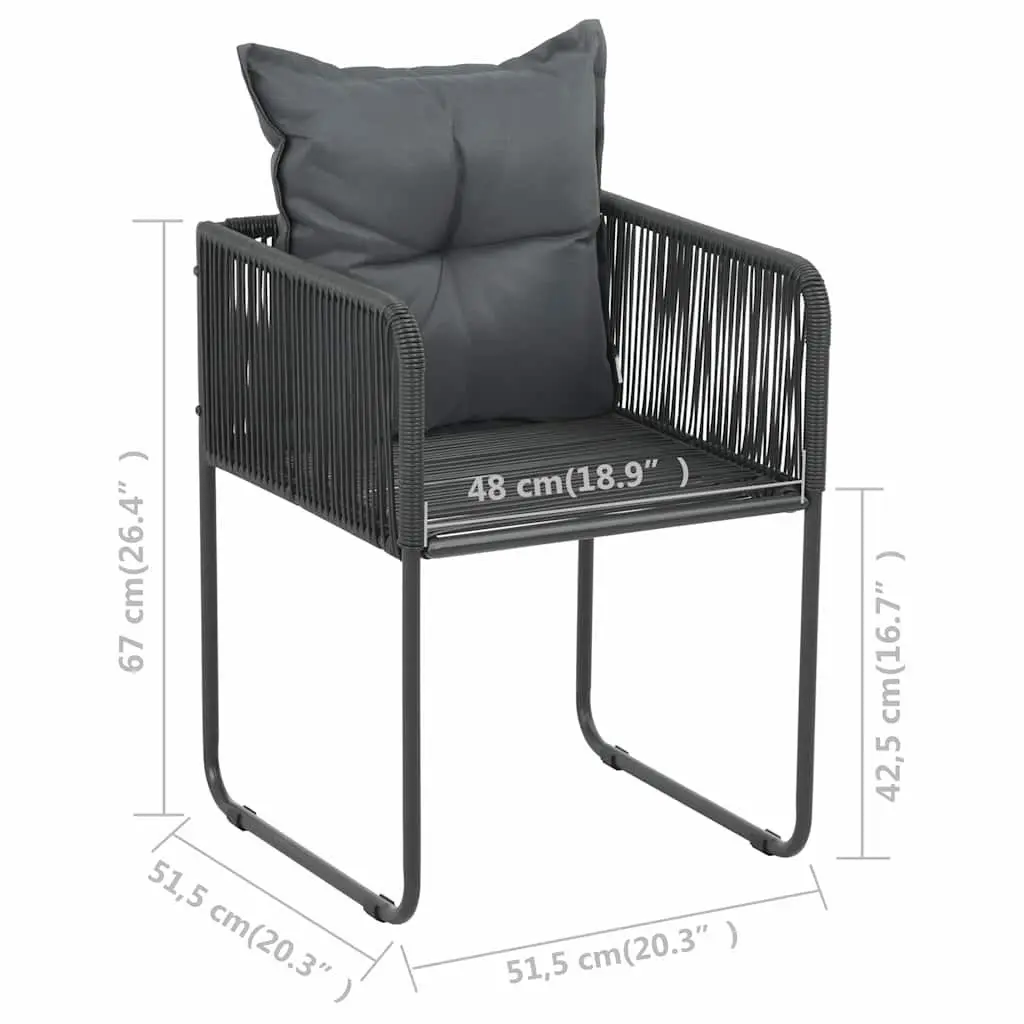 5 Piece Black Rattan Outdoor Dining Set with Steel Frame and Glass Table Top for Patio Garden Furniture