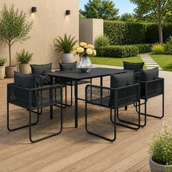 Outdoor Garden Dining Set 7 Piece Black Rattan Chair Table Patio Furniture
