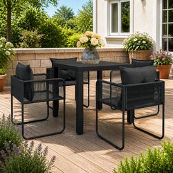 5 Piece Outdoor Dining Set Black Garden Patio Table Chairs Rattan Furniture