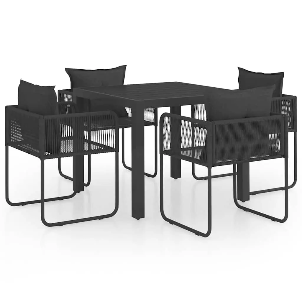 5 Piece Rattan Dining Set with Cushions Aluminium Table Black Garden Patio Chairs