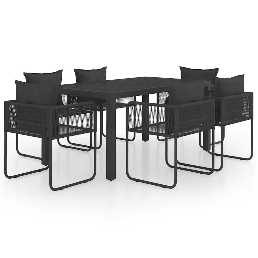 7 Piece Garden Dining Set Rattan PVC Steel Aluminium WPC Black