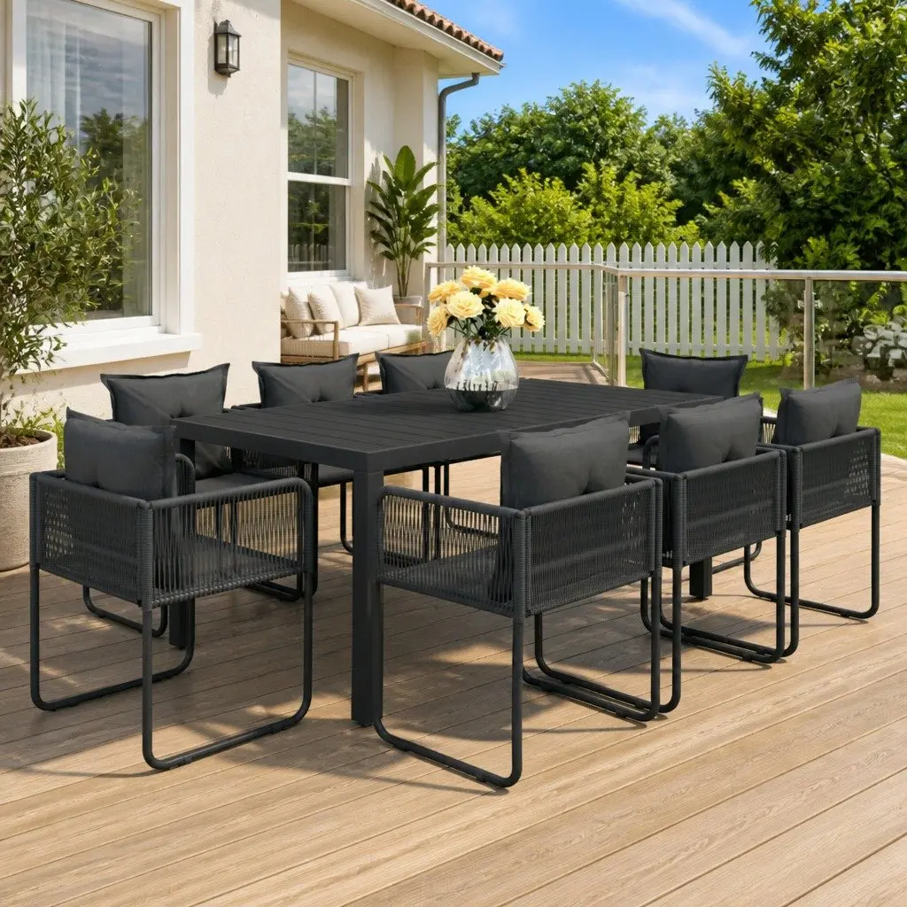 Garden Dining Set Outdoor Furniture 9 Piece Patio Table Chairs Black