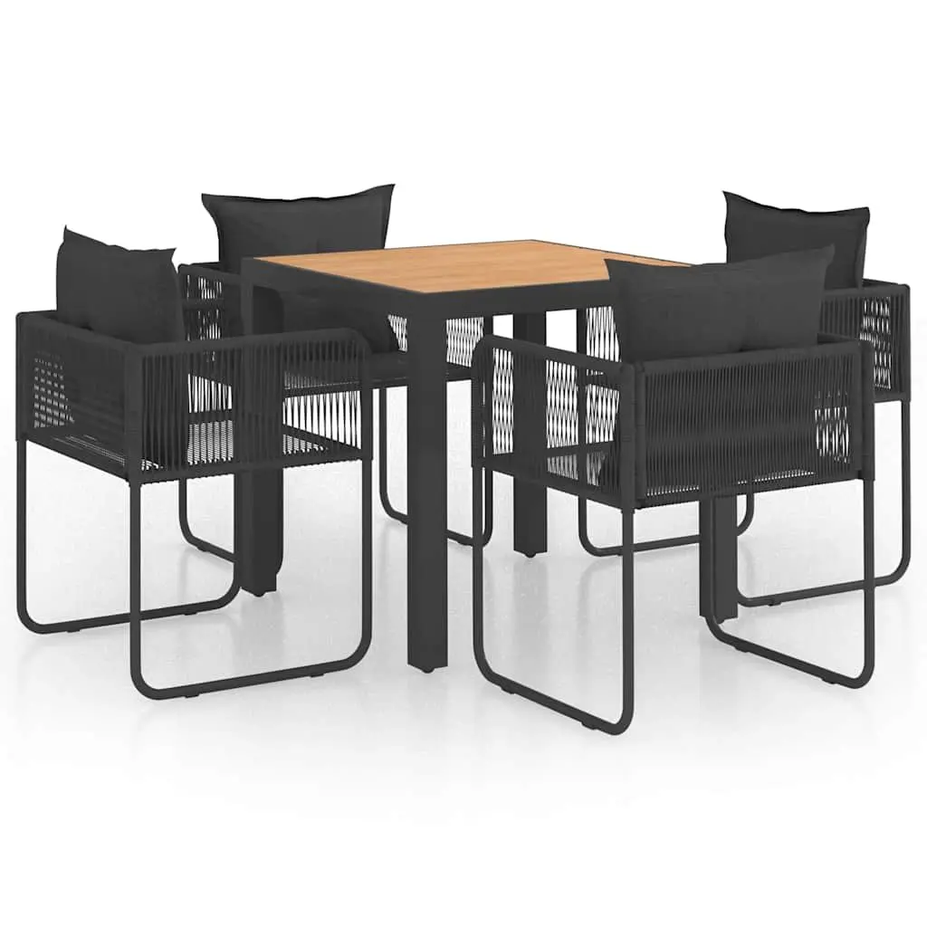 5 Piece Garden Dining Set PVC Rattan Chairs Powder-coated Steel Frame Aluminium Table WPC Top Black