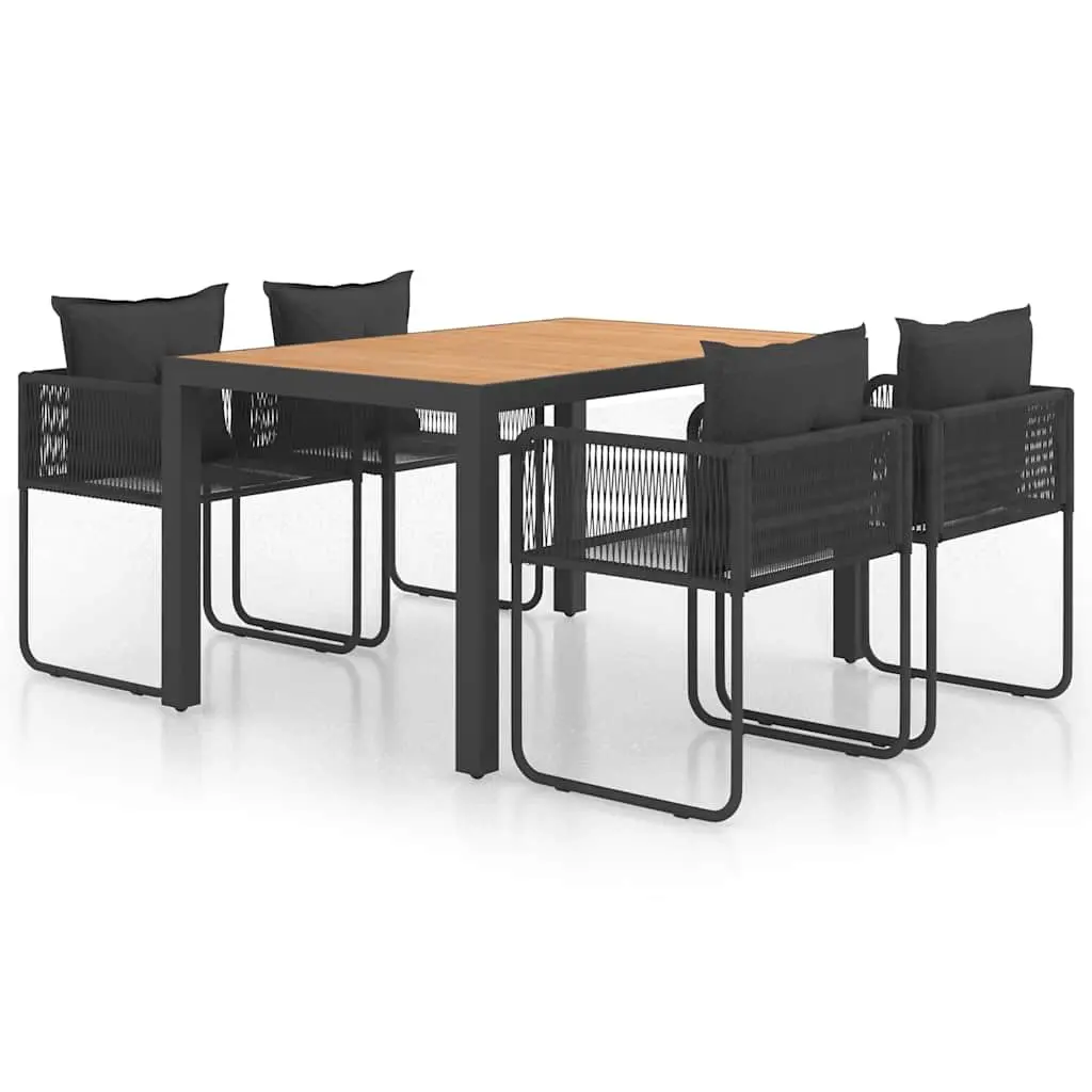 5 Piece Outdoor Dining Set Black Rattan Chairs Aluminium Table WPC Top for Garden and Patio Use