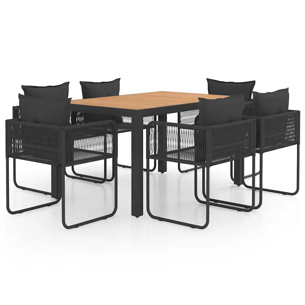 7 Piece Garden Dining Set Aluminium Table WPC Top PVC Rattan Chairs Powder-coated Steel Frame Black