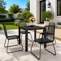 5 Piece Outdoor Dining Set Black Garden Patio Table Chairs Rattan Furniture