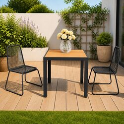 Garden Dining Set 3 Piece Outdoor Patio Furniture PVC Rattan Chair Table Black