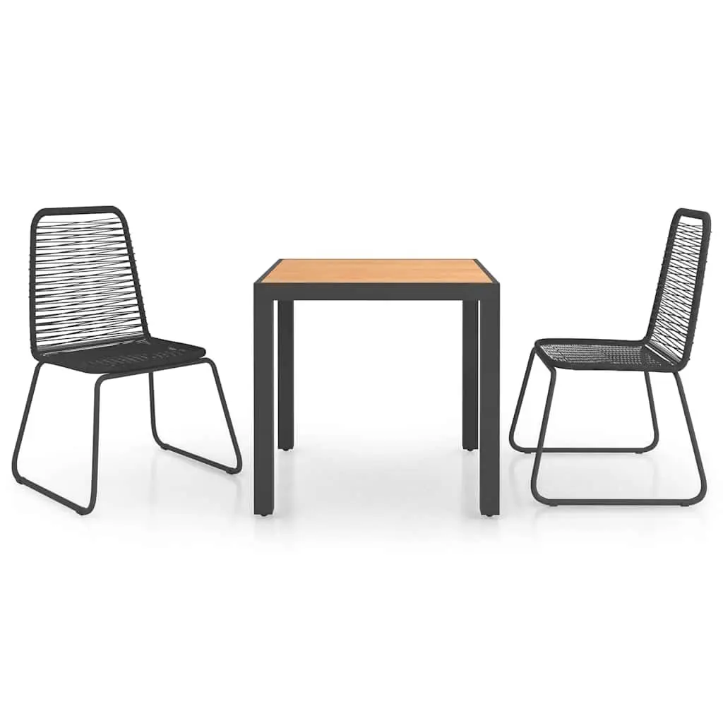 Garden Dining Set PVC Rattan Chair Table 3 Piece Black