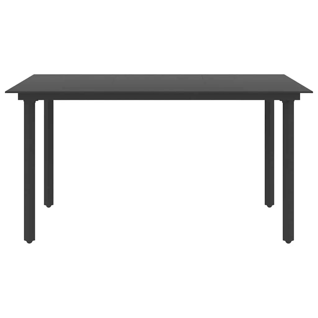 5 Piece Outdoor Dining Set PVC Rattan Chairs Glass Table Black