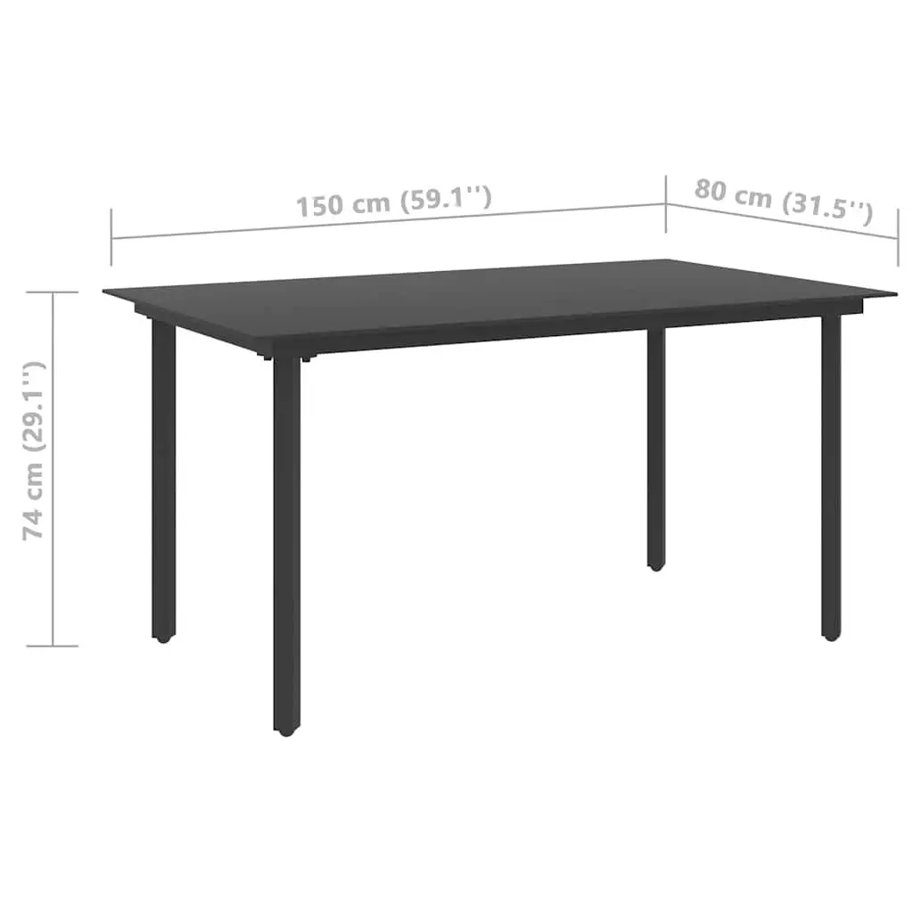 5 Piece Outdoor Dining Set PVC Rattan Chairs Glass Table Black