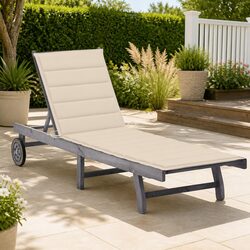 Garden Sun Lounger with Cushion Grey Outdoor Patio Seating Adjustable Backrest