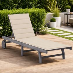 Sun Lounger Garden Outdoor Lounger Adjustable Backrest Footrest Grey Cushion