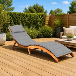 Sun Lounger Wooden Garden Outdoor Recliner Chair Patio Relaxing Bed with Cushion